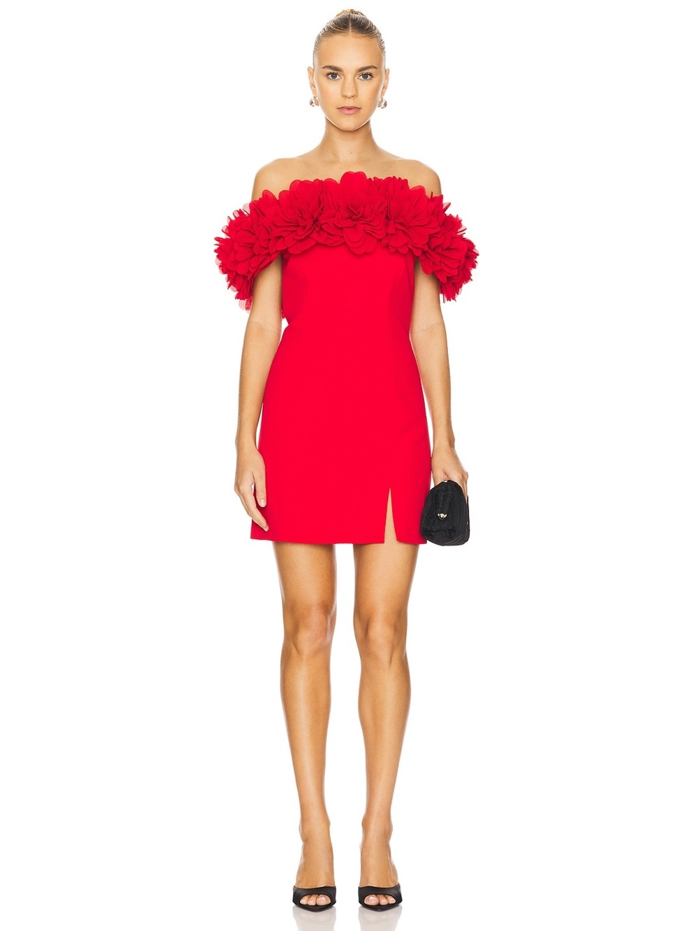 NADINE MERABI Renee Red 3D Floral Off-Shoulder Mini Dress